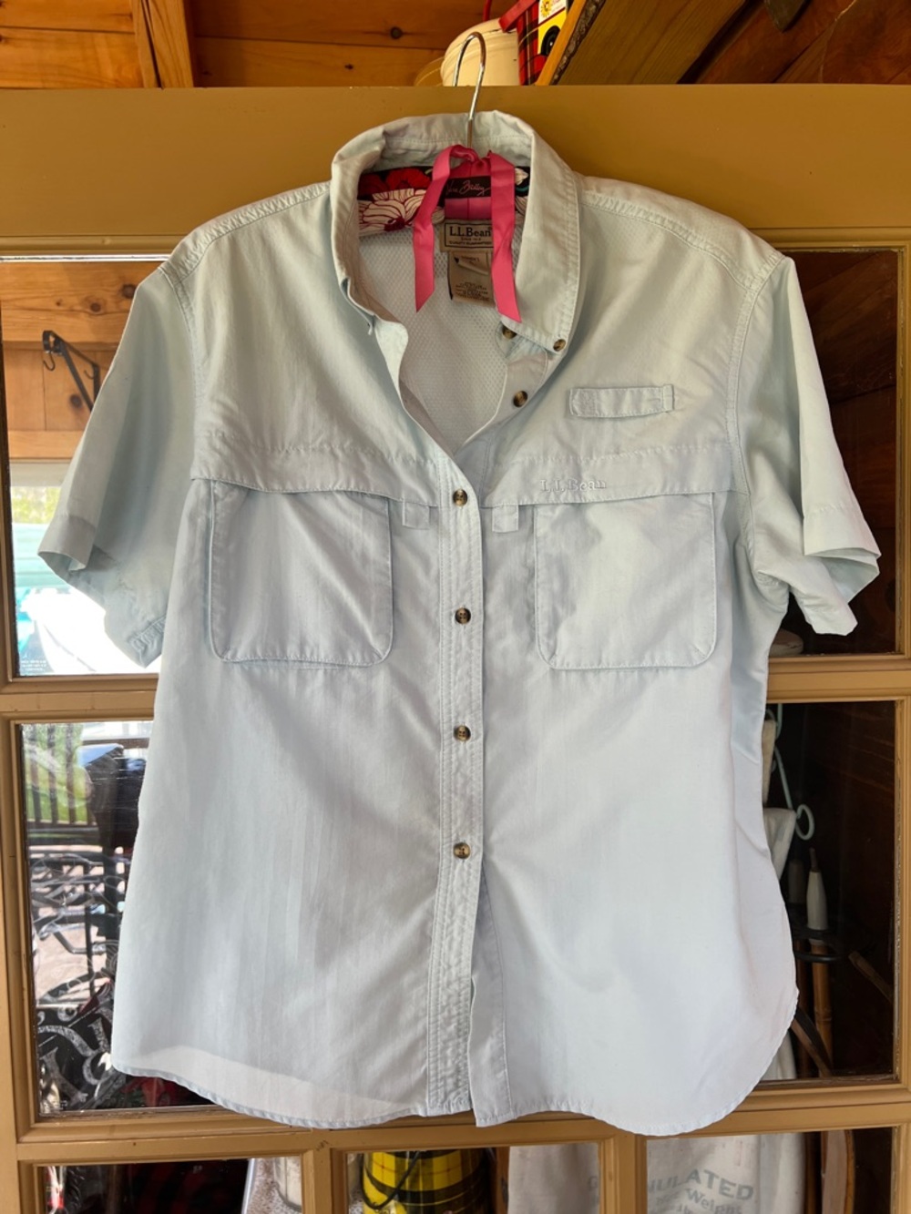 LL Bean Tropic Wear Shirt Womens L Light Blue Button Up Vented